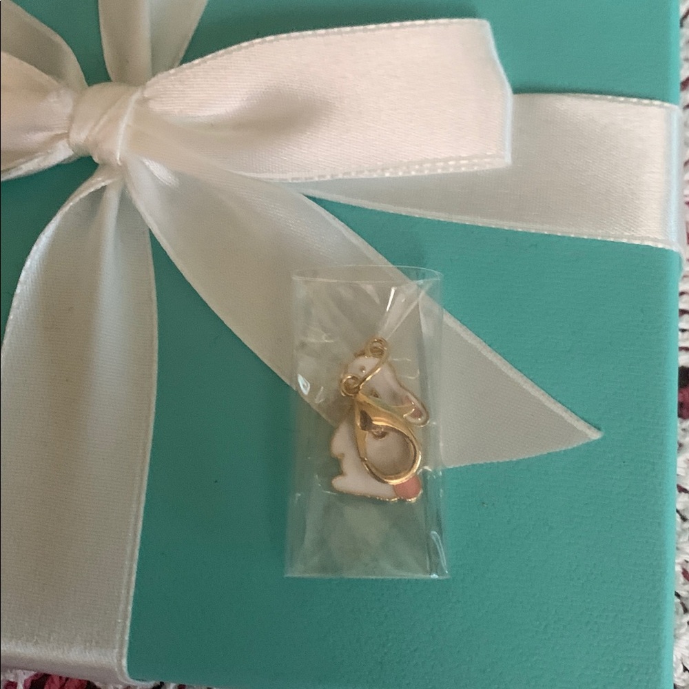 White & Pink Easter  Bunny Enamel Charm with Gold Lobster Clasp 319 - Picture 3 of 3